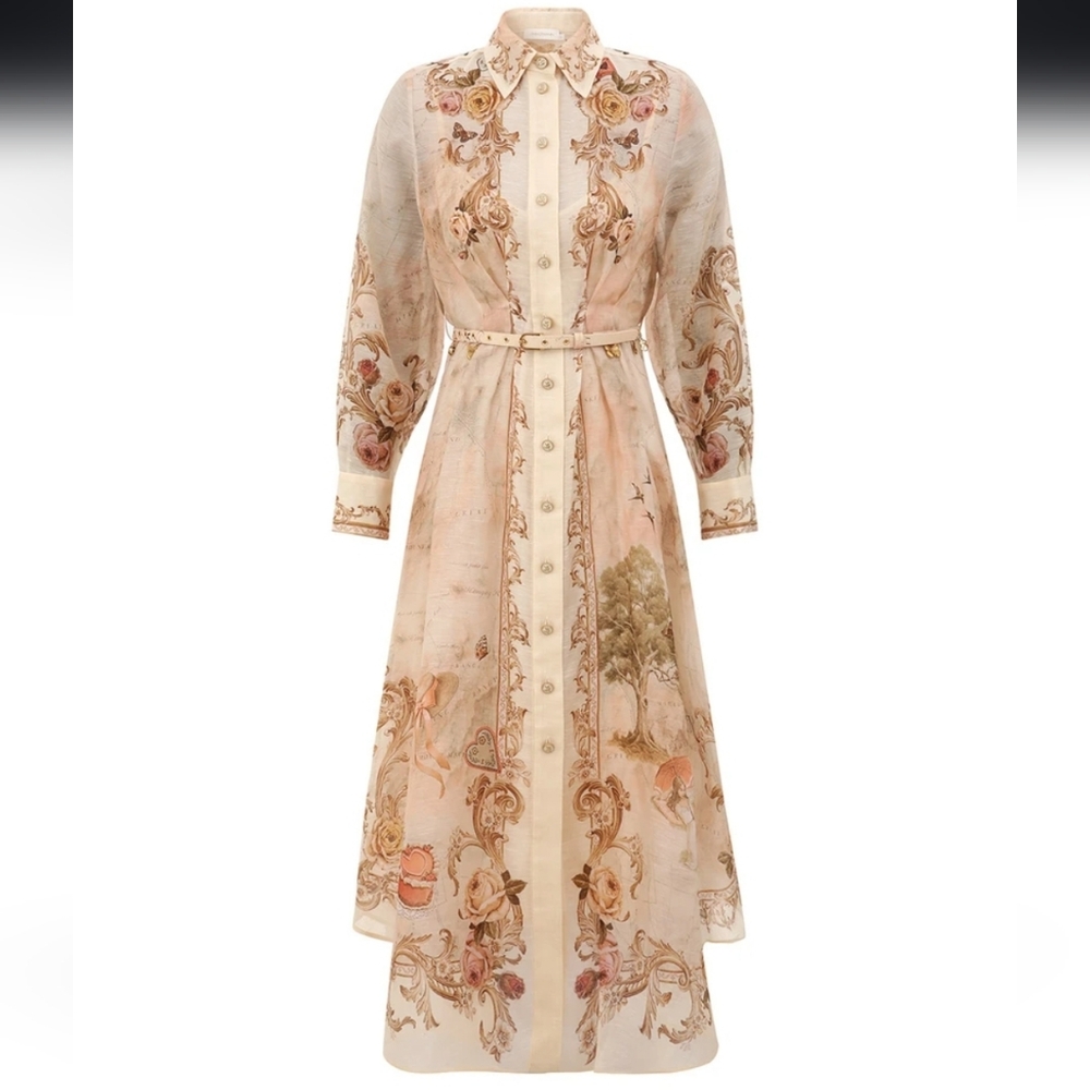 Zimmermann Cream Floral Button Midi Dress with Rope Belt | Rare | NWT